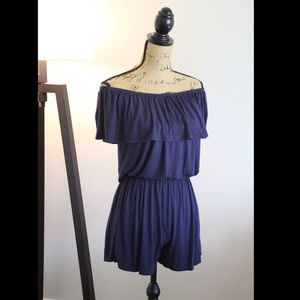 Off-the-shoulder navy blue romper